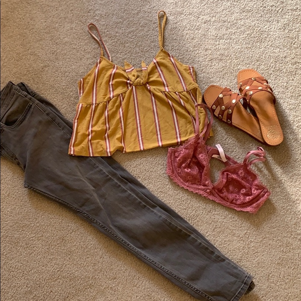 American Eagle Mustard/Pink Stripe Tank Top NWOT